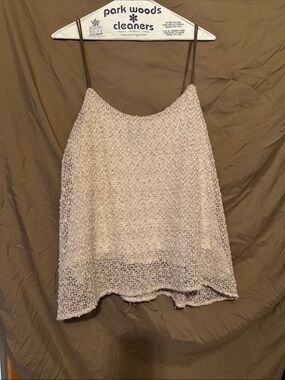 Deletta Beige Knit Sheer Tank Top with Brown Straps